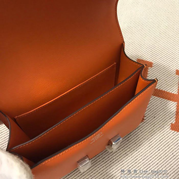 HERMES愛馬仕 H空姐包 進口原廠EP皮 頂級蜜蠟製作 街拍必備單品 橙色金銀 單肩斜挎包  Ama1573